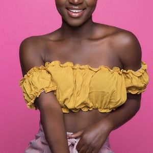 Mustard Yellow Off The Shoulder Crop Top